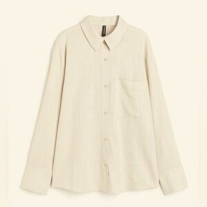 NWOT H&M Loose Fit Woven and Linen Blend Shirt With Buttons At Front. Size: (XL)